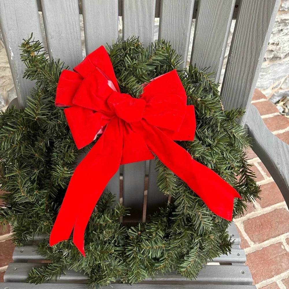 Holiday Evergreen Wreath with Red Bow
